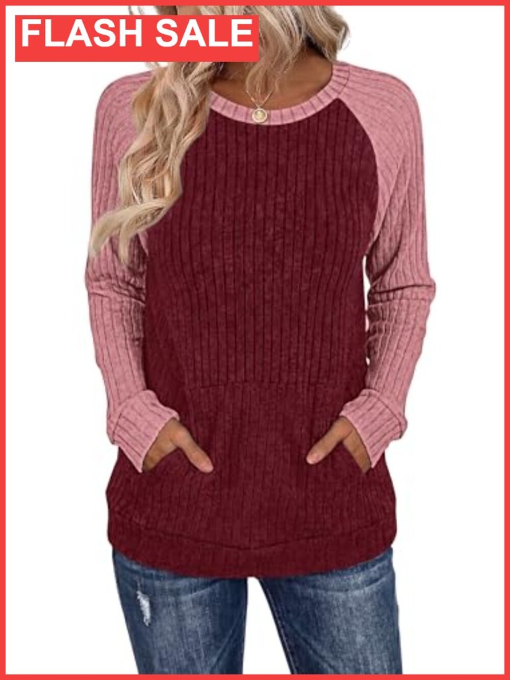 Womens Oversized Tunic Sweater Crew Neck Raglan Sleeve Pullover